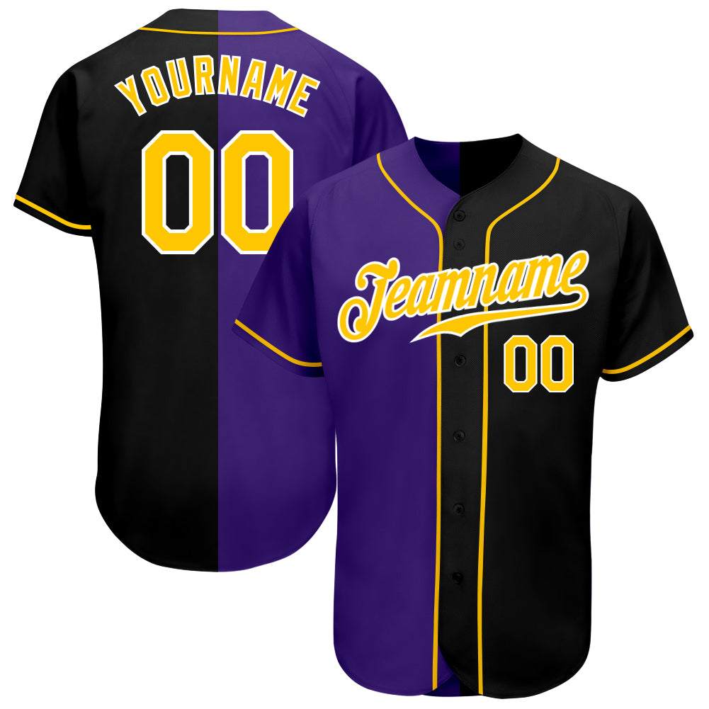 Custom Purple Black-Gold Authentic Split Fashion Baseball Jersey Discount