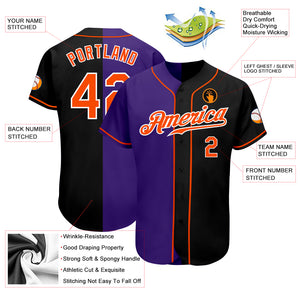 Custom Black Orange-Purple Authentic Split Fashion Baseball Jersey