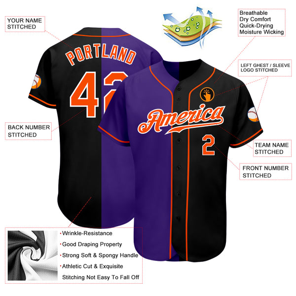 Custom Black Purple-Orange Authentic Split Fashion Baseball Jersey