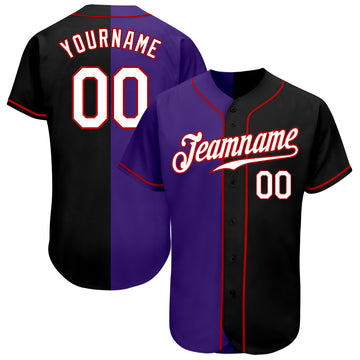 Custom Black White-Purple Authentic Split Fashion Baseball Jersey