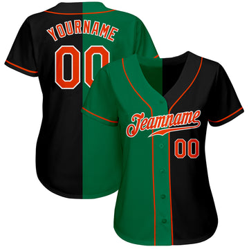 Custom Black Orange-Kelly Green Authentic Split Fashion Baseball Jersey