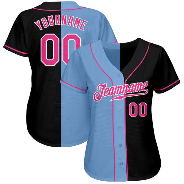 Custom Black Pink-Light Blue Authentic Baseball Jersey