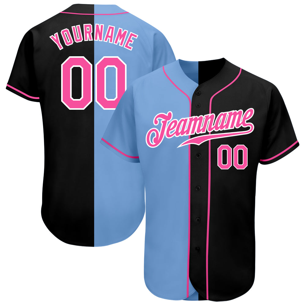 Custom Black Pink-Light Blue Authentic Baseball Jersey