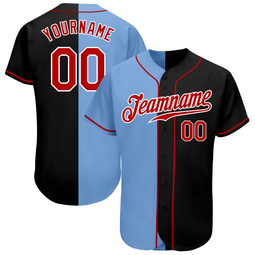 Custom White Light Blue Pinstripe Light Blue-Red Authentic Baseball Jersey Preschool Size:L