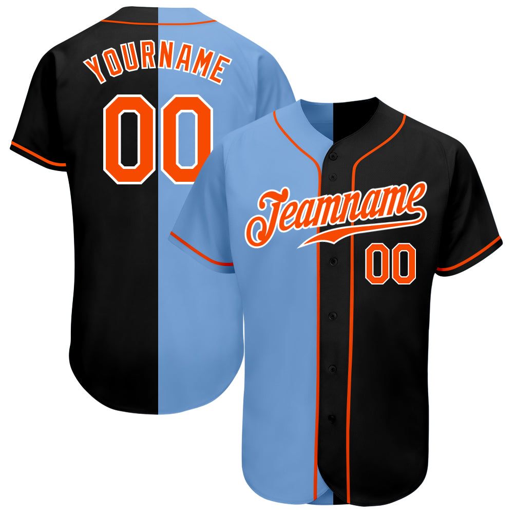 Custom Black Orange-Light Blue Authentic Baseball Jersey Discount