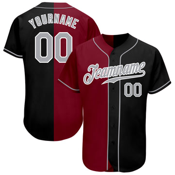 Custom Black Gray-Crimson Authentic Split Fashion Baseball Jersey