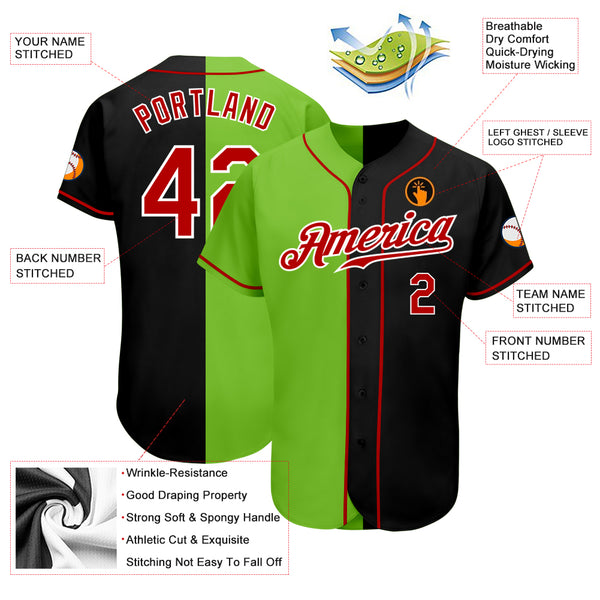 Custom Neon Green Black-Red Authentic Baseball Jersey Discount