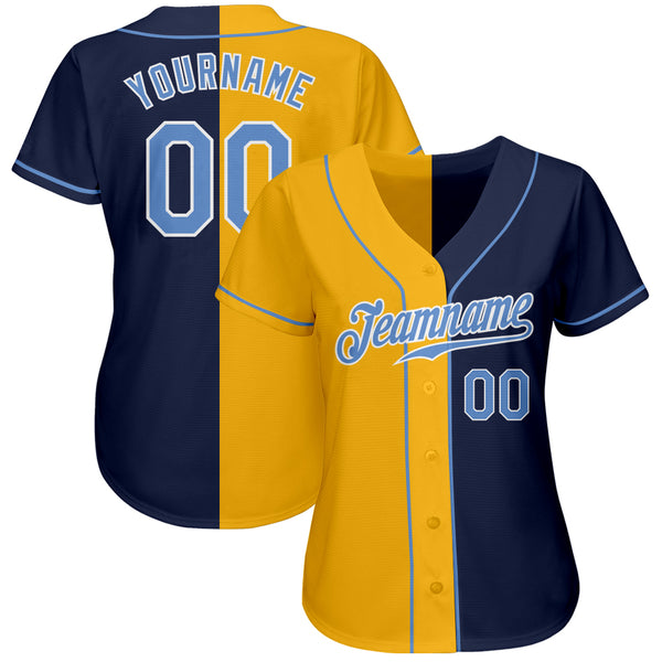 Custom Gold Navy-Light Blue Authentic Baseball Jersey Men's Size:S