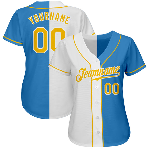 Custom Navy Light Blue-Gold Authentic Split Fashion Baseball Jersey Discount