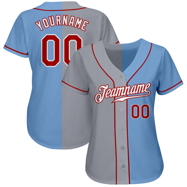 Custom Pink Light Blue-White Authentic Split Fashion Baseball Jersey