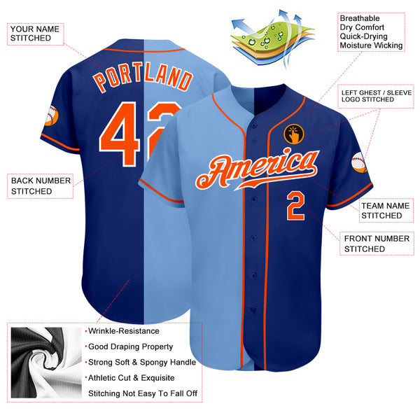 Cheap Custom Light Blue Orange-Royal Authentic Baseball Jersey Free  Shipping – CustomJerseysPro