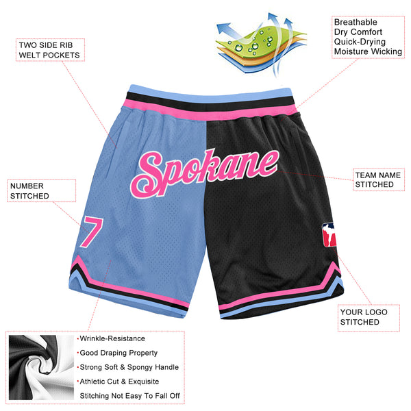 Custom Light Blue Pink-Black Authentic Throwback Split Fashion Basketball  Shorts Fast Shipping – FiitgCustom