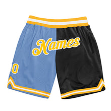 Charger l&#39;image dans la galerie, Custom Light Blue Gold-Black Authentic Throwback Split Fashion Basketball Shorts
