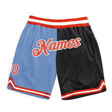 Load image into Gallery viewer, Custom Light Blue Orange-Black Authentic Throwback Split Fashion Basketball Shorts
