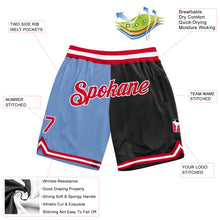 Load image into Gallery viewer, Custom Light Blue Red-Black Authentic Throwback Split Fashion Basketball Shorts
