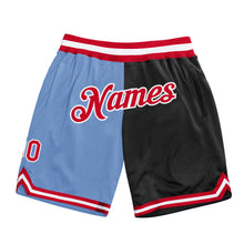 Load image into Gallery viewer, Custom Light Blue Red-Black Authentic Throwback Split Fashion Basketball Shorts
