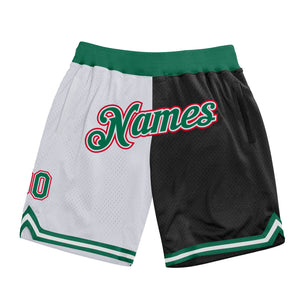 Custom White Kelly Green-Black Authentic Throwback Split Fashion Basketball Shorts