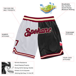 Custom White Maroon-Black Authentic Throwback Split Fashion Basketball Shorts