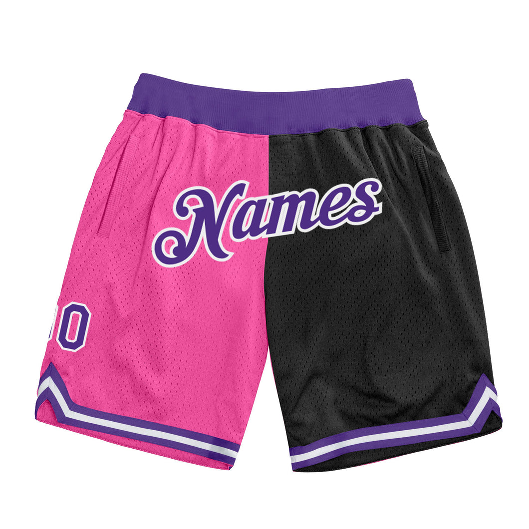 Custom Pink Purple-Black Authentic Throwback Split Fashion Basketball Shorts