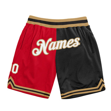 Custom Red White-Black Authentic Throwback Split Fashion Basketball Shorts