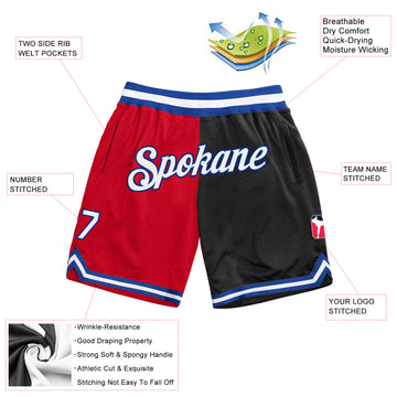 Custom Red White-Black Authentic Throwback Split Fashion Basketball Shorts