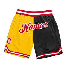 Загрузить изображение в средство просмотра галереи, Custom Gold Red-Black Authentic Throwback Split Fashion Basketball Shorts
