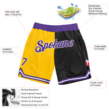 Load image into Gallery viewer, Custom Gold Purple-Black Authentic Throwback Split Fashion Basketball Shorts
