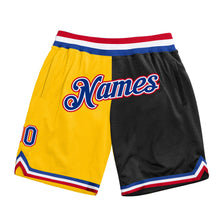 Load image into Gallery viewer, Custom Gold Royal-Black Authentic Throwback Split Fashion Basketball Shorts
