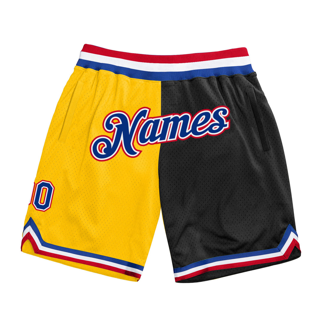 Custom Gold Royal-Black Authentic Throwback Split Fashion Basketball Shorts