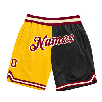 Custom Gold Maroon-Black Authentic Throwback Split Fashion Basketball Shorts