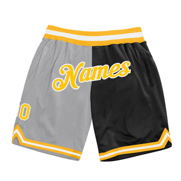 Custom Gray Gold-Black Authentic Throwback Split Fashion Basketball Shorts