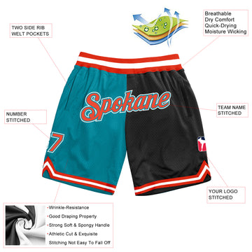 Custom Teal Orange-Black Authentic Throwback Split Fashion Basketball Shorts