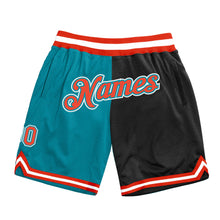 Laden Sie das Bild in den Galerie-Viewer, Custom Teal Orange-Black Authentic Throwback Split Fashion Basketball Shorts
