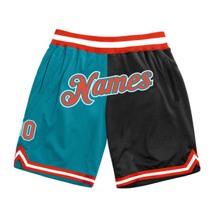 Custom Teal Orange-Black Authentic Throwback Split Fashion Basketball Shorts