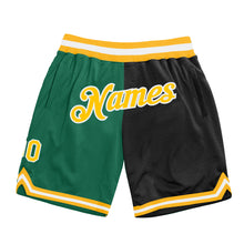 Charger l&#39;image dans la galerie, Custom Kelly Green Gold-Black Authentic Throwback Split Fashion Basketball Shorts
