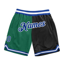 Load image into Gallery viewer, Custom Kelly Green Royal-Black Authentic Throwback Split Fashion Basketball Shorts
