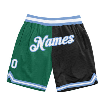 Custom Kelly Green White-Black Authentic Throwback Split Fashion Basketball Shorts