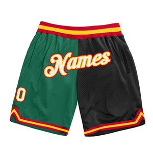 Custom Kelly Green White-Black Authentic Throwback Split Fashion Basketball Shorts