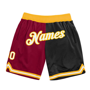 Custom Maroon White-Black Authentic Throwback Split Fashion Basketball Shorts