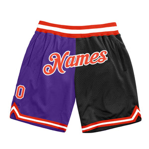 Custom Purple Orange-Black Authentic Throwback Split Fashion Basketball Shorts