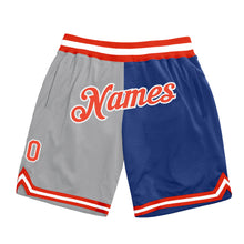 Load image into Gallery viewer, Custom Gray Orange-Royal Authentic Throwback Split Fashion Basketball Shorts
