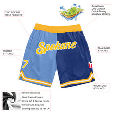 Charger l&#39;image dans la galerie, Custom Light Blue Gold-Royal Authentic Throwback Split Fashion Basketball Shorts
