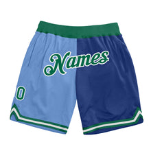 Load image into Gallery viewer, Custom Light Blue Kelly Green-Royal Authentic Throwback Split Fashion Basketball Shorts
