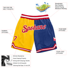 Charger l&#39;image dans la galerie, Custom Gold Red-Royal Authentic Throwback Split Fashion Basketball Shorts
