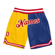 Charger l&#39;image dans la galerie, Custom Gold Red-Royal Authentic Throwback Split Fashion Basketball Shorts
