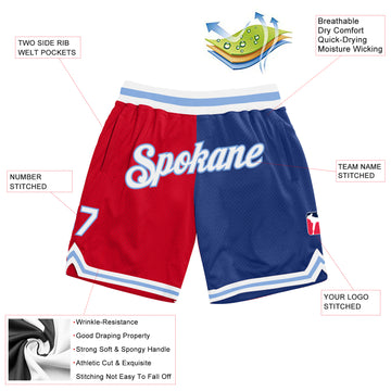 Custom Red White-Royal Authentic Throwback Split Fashion Basketball Shorts