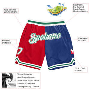 Custom Red White-Royal Authentic Throwback Split Fashion Basketball Shorts