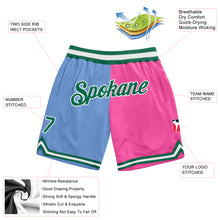 Load image into Gallery viewer, Custom Light Blue Kelly Green-Pink Authentic Throwback Split Fashion Basketball Shorts
