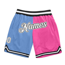 Laden Sie das Bild in den Galerie-Viewer, Custom Light Blue White-Pink Authentic Throwback Split Fashion Basketball Shorts
