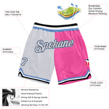 Load image into Gallery viewer, Custom Pink White-Light Blue Authentic Throwback Split Fashion Basketball Shorts
